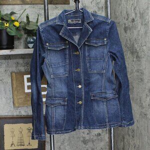 Yuka Jeans Womens Button Up Track Jean Long Denim Jacket 1678fc57506d31 Blue S